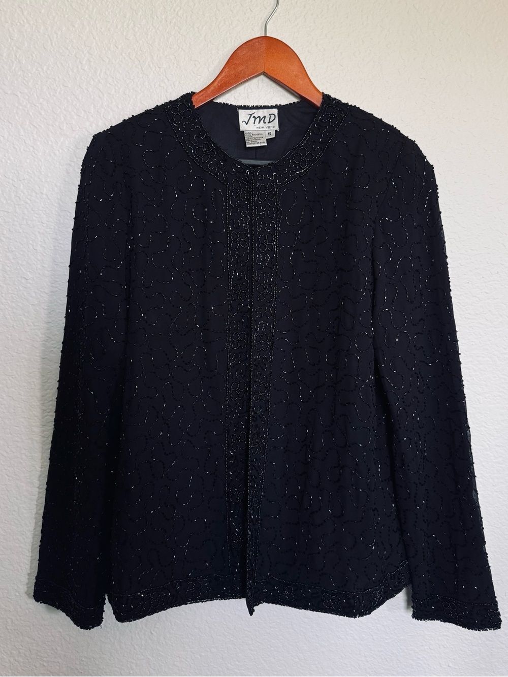 JMD New York Vintage Womens Black Beaded Dress Blazer Jacket S